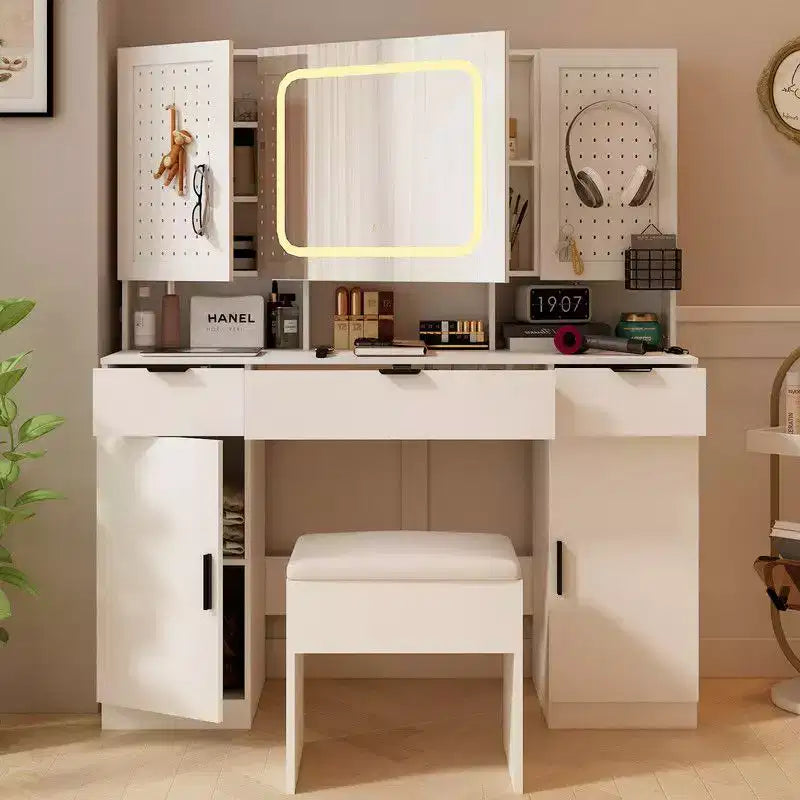 Coiffeuse blanche avec miroir et éclairage LED