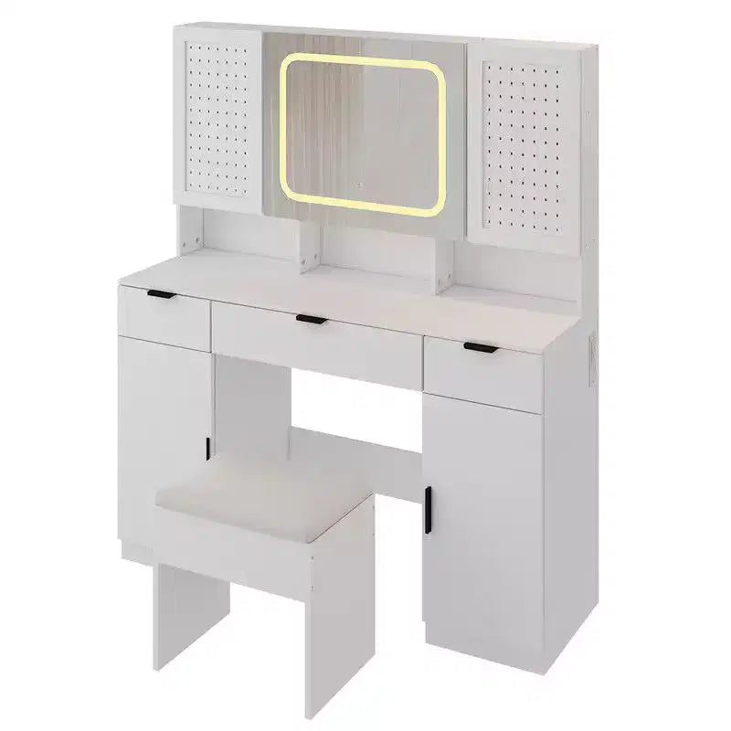 Coiffeuse blanche avec miroir et éclairage LED