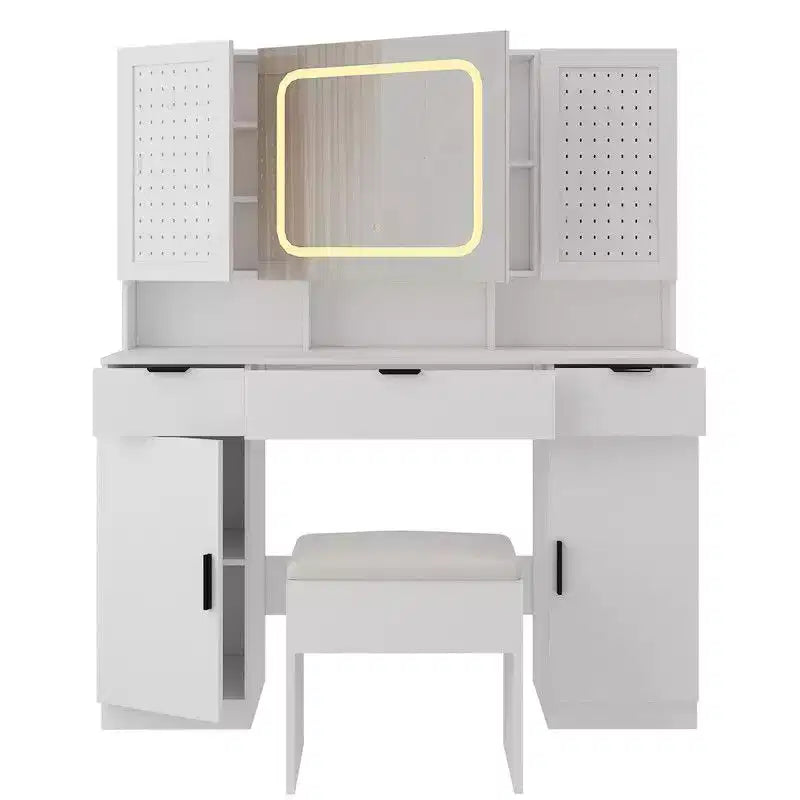 Coiffeuse blanche avec miroir et éclairage LED