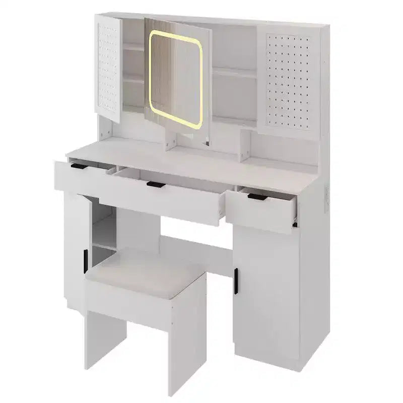 Coiffeuse blanche avec miroir et éclairage LED