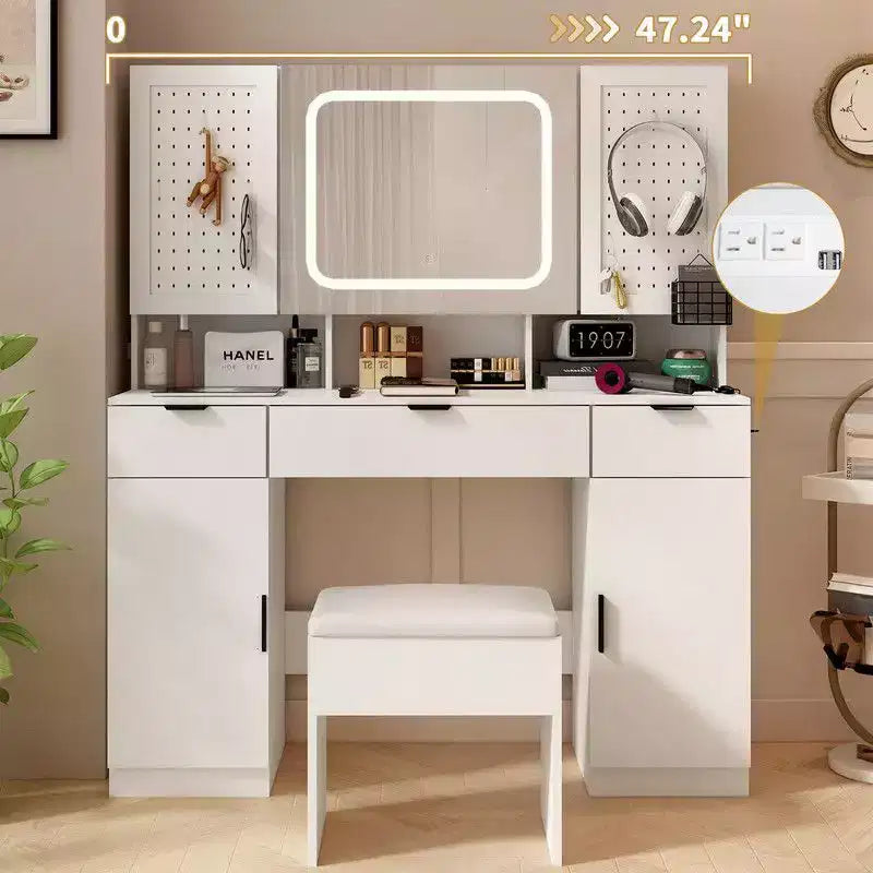 Coiffeuse blanche avec miroir et éclairage LED
