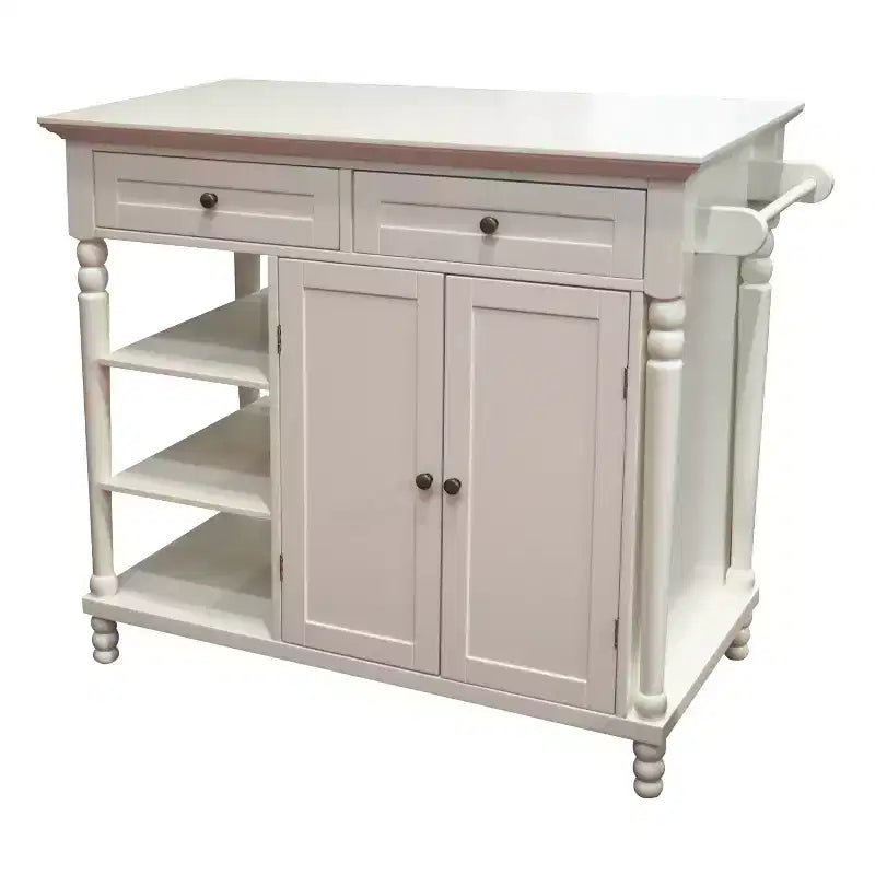 eHemco Wood Euro Kitchen Island with Storage Cabinet, 2 Drawers and 3 Open Shelves, White