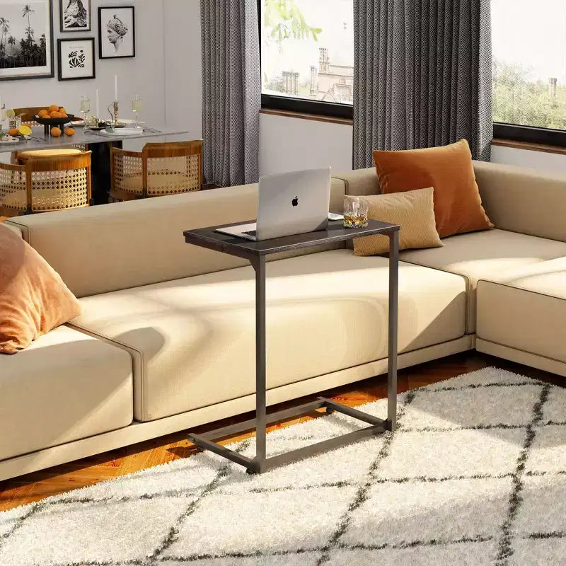 C-Shaped End Table, Small Side Tables for Sofa, Wide Couch Table That Slide Under, Laptop Snack Table