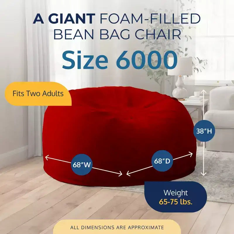 Pouf géant 180 cm, fauteuil d'intérieur confortable, suédine rouge