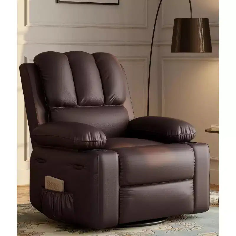 Manual PU Leather Recliner Chair - 26.8 Ergonomic Design with Cup Holders & Storage, for Home Theater, Living Room