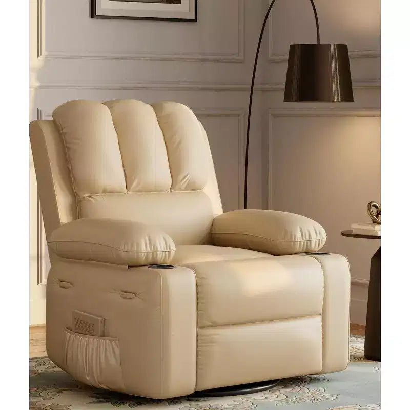 Fauteuil inclinable manuel en cuir PU - 26,8 po Design ergonomique avec porte-gobelets et rangement, pour cinéma maison, salon