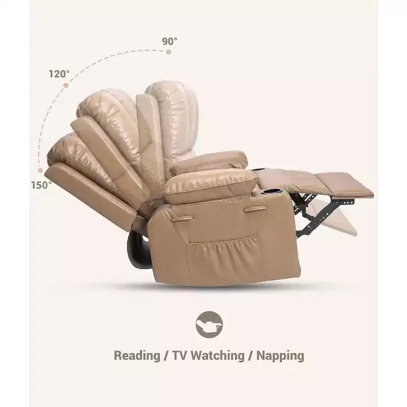 Fauteuil inclinable manuel en cuir PU - 26,8 po Design ergonomique avec porte-gobelets et rangement, pour cinéma maison, salon