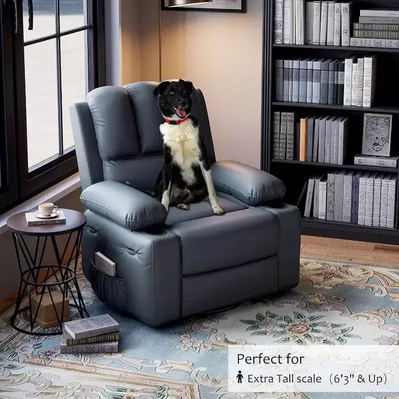 Fauteuil inclinable manuel en cuir PU - 26,8 po Design ergonomique avec porte-gobelets et rangement, pour cinéma maison, salon