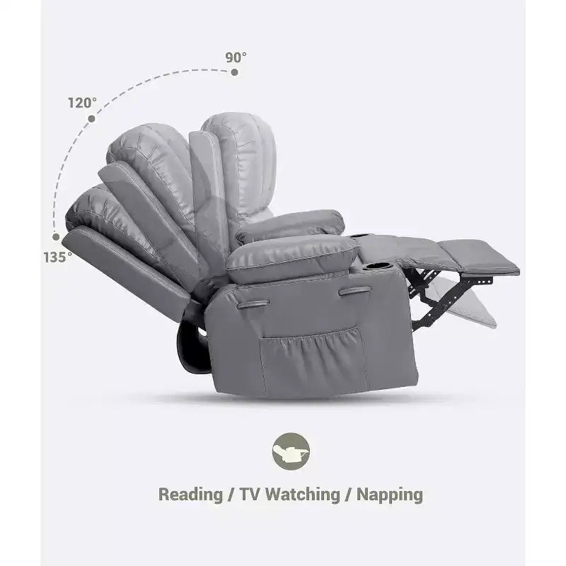 Fauteuil inclinable manuel en cuir PU - 26,8 po Design ergonomique avec porte-gobelets et rangement, pour cinéma maison, salon
