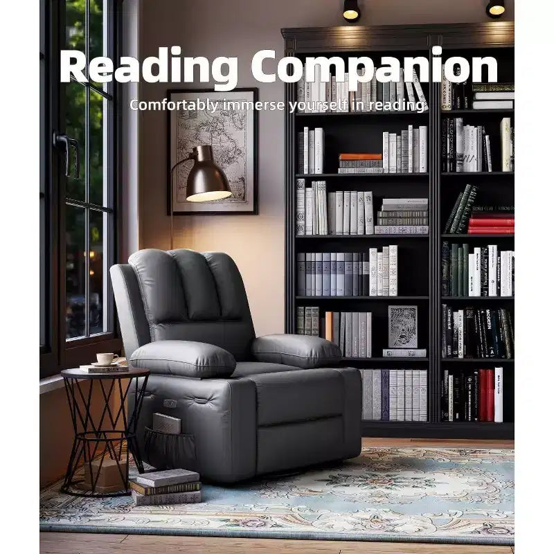 Fauteuil inclinable manuel en cuir PU - 26,8 po Design ergonomique avec porte-gobelets et rangement, pour cinéma maison, salon