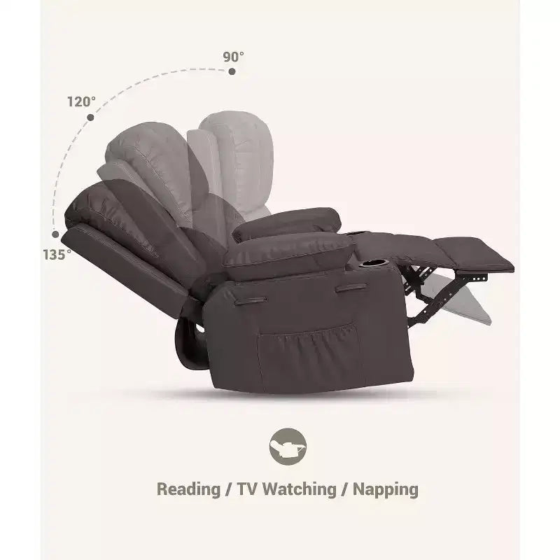 Fauteuil inclinable manuel en cuir PU - 26,8 po Design ergonomique avec porte-gobelets et rangement, pour cinéma maison, salon