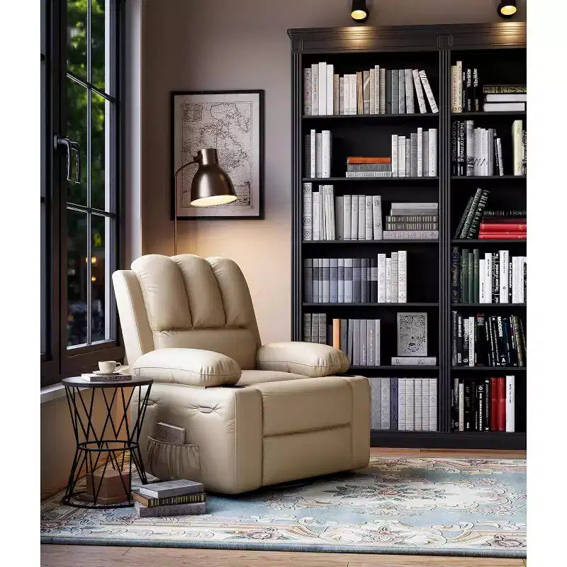 Fauteuil inclinable manuel en cuir PU - 26,8 po Design ergonomique avec porte-gobelets et rangement, pour cinéma maison, salon