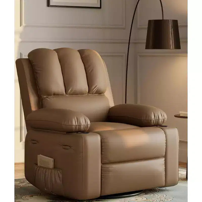Fauteuil inclinable manuel en cuir PU - 26,8 po Design ergonomique avec porte-gobelets et rangement, pour cinéma maison, salon