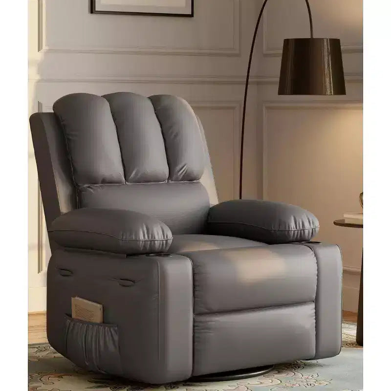 Fauteuil inclinable manuel en cuir PU - 26,8 po Design ergonomique avec porte-gobelets et rangement, pour cinéma maison, salon