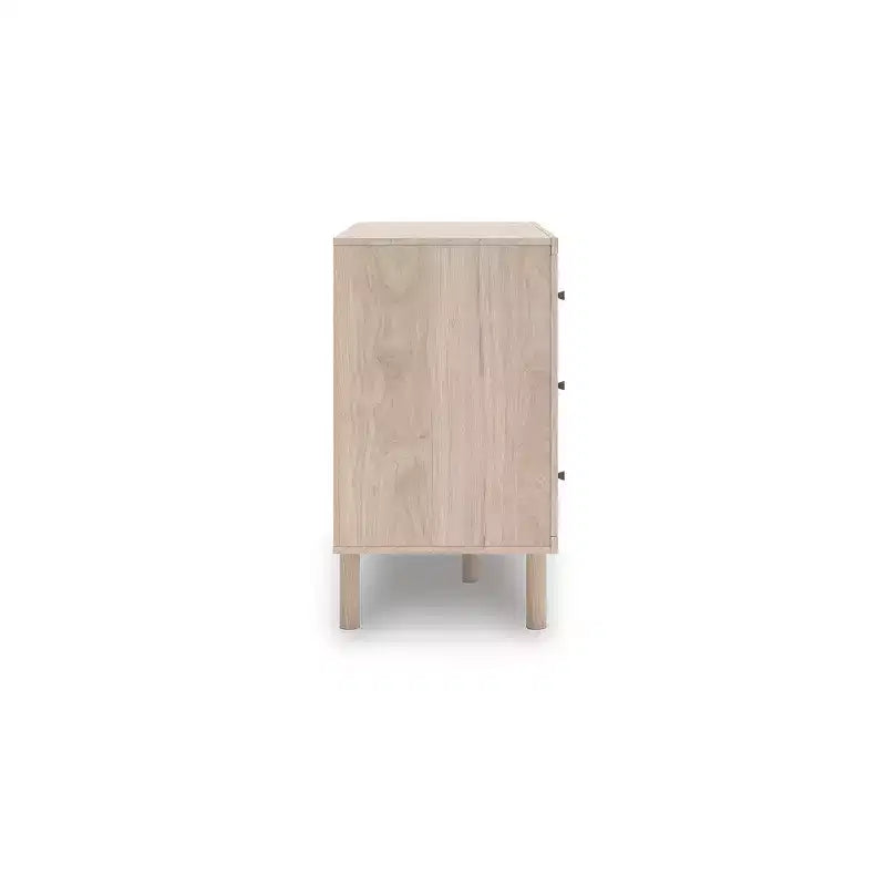 Commode à 6 tiroirs, fini chêne clair avec accents floraux, beige