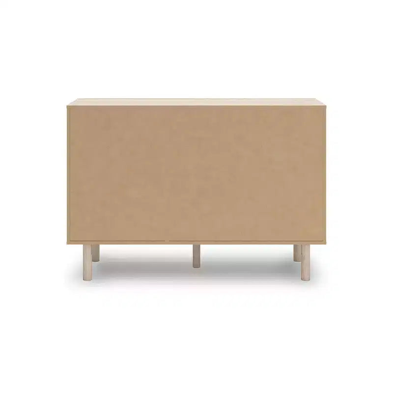 Commode à 6 tiroirs, fini chêne clair avec accents floraux, beige
