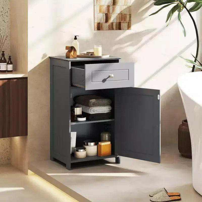 Meuble de rangement de salle de bain avec étagères et tiroirs, organisateur de serviettes, blanc/gris/noir