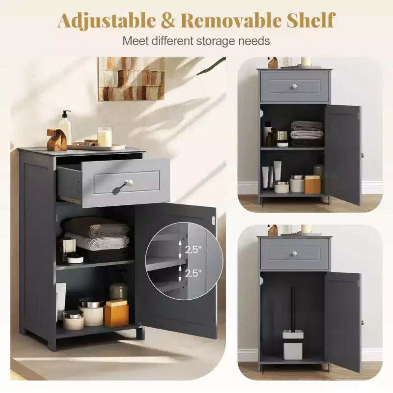 Meuble de rangement de salle de bain avec étagères et tiroirs, organisateur de serviettes, blanc/gris/noir