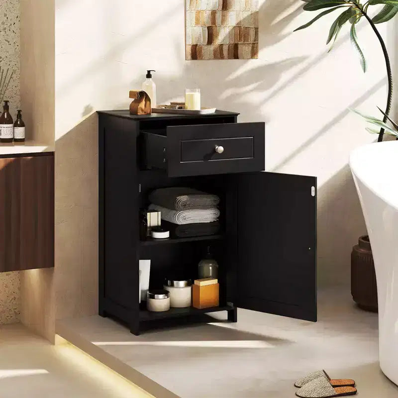 Meuble de rangement de salle de bain avec étagères et tiroirs, organisateur de serviettes, blanc/gris/noir
