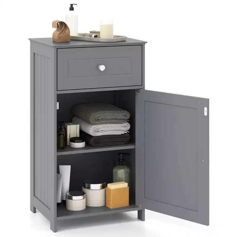 Meuble de rangement de salle de bain avec étagères et tiroirs, organisateur de serviettes, blanc/gris/noir