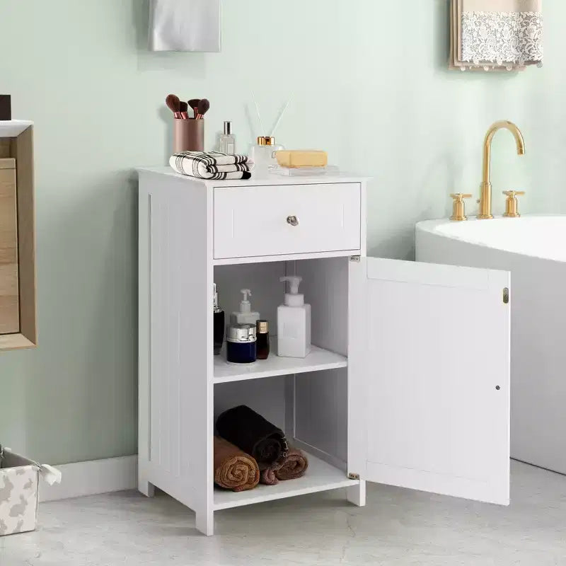Meuble de rangement de salle de bain avec étagères et tiroirs, organisateur de serviettes, blanc/gris/noir