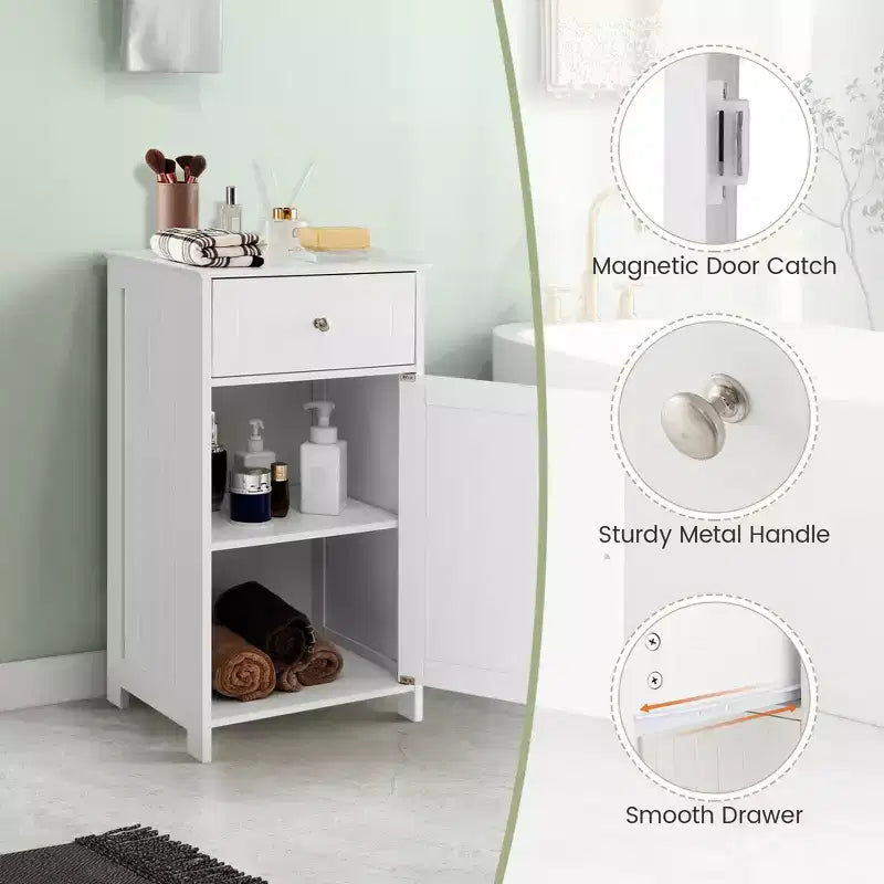 Meuble de rangement de salle de bain avec étagères et tiroirs, organisateur de serviettes, blanc/gris/noir
