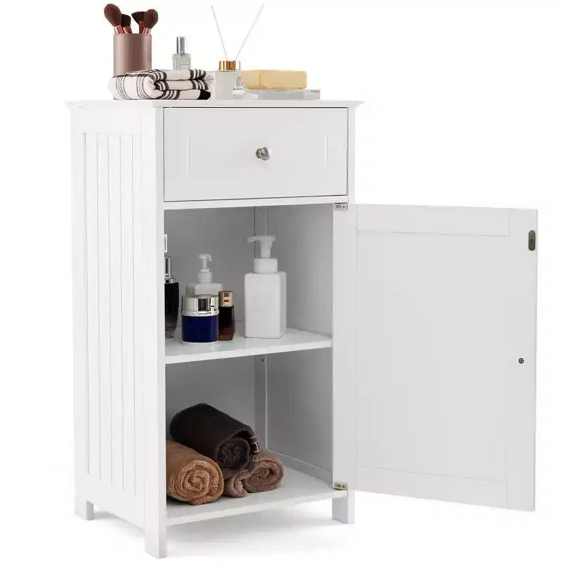 Meuble de rangement de salle de bain avec étagères et tiroirs, organisateur de serviettes, blanc/gris/noir