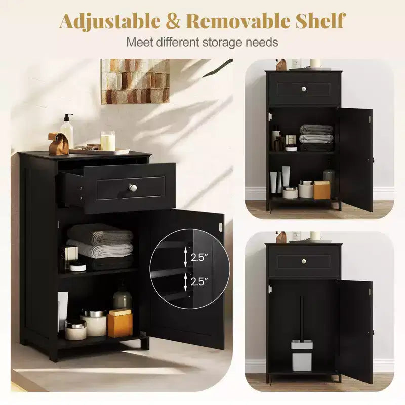 Meuble de rangement de salle de bain avec étagères et tiroirs, organisateur de serviettes, blanc/gris/noir
