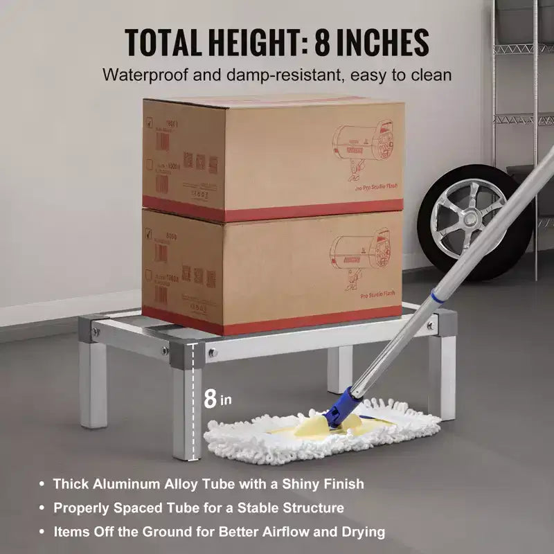 Étagère à dunnage en aluminium, Étagère de plancher commerciale de 60,96 x 35,56 cm pour aliments, à 20,32 cm du sol, Capacité de 453,59 kg, Étagère de rangement en aluminium réglable