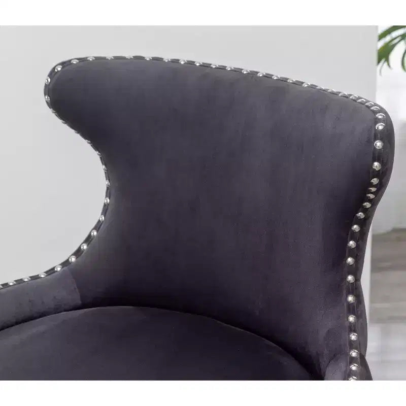 Fauteuil d'appoint contemporain en velours avec revêtement clouté, coussins profonds, fauteuil élégant avec pieds en bois massif pour salon ou chambre à coucher