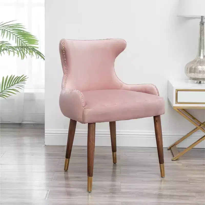 Fauteuil d'appoint contemporain en velours avec revêtement clouté, coussins profonds, fauteuil élégant avec pieds en bois massif pour salon ou chambre à coucher