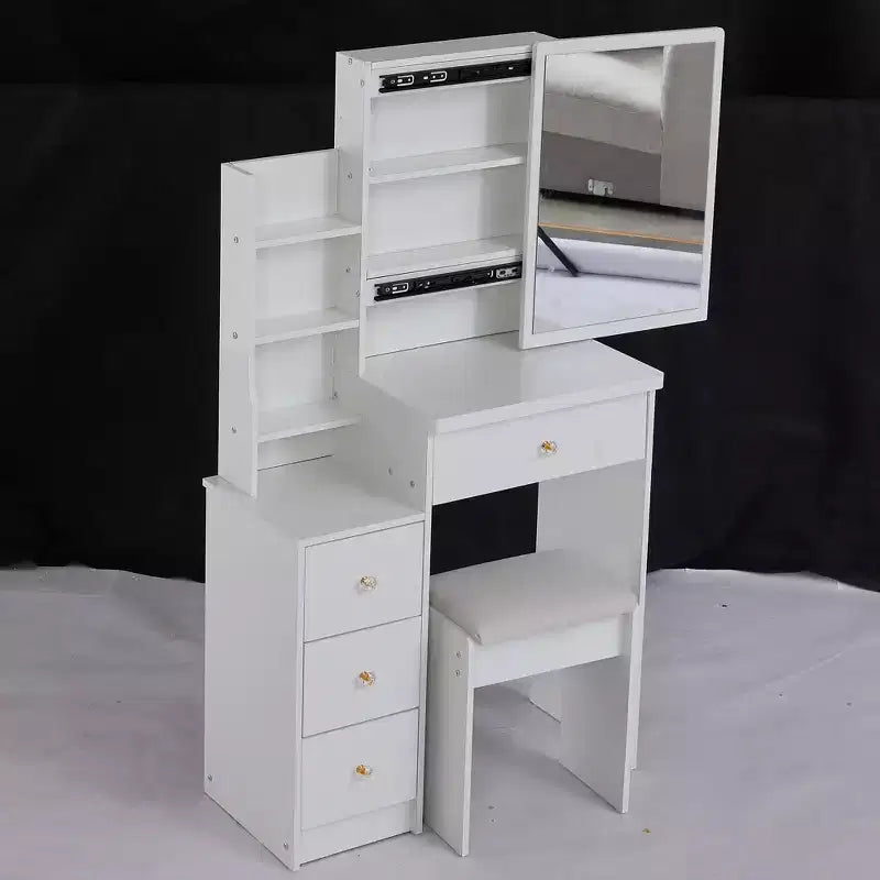 Table de chevet avec coiffeuse et tabouret capitonné, table de chevet compacte de 29,2 po avec miroir LED coulissant tactile, blanc