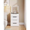 18.9 Ensemble coiffeuse et tabouret 3-en-1 avec miroir rabattable, coiffeuse compacte avec plateau en verre visible et 3 tiroirs, blanc