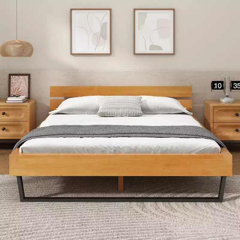 Christopher Knight Home Myora Modern Industrial Pine Wood Bed Frame with Iron Base