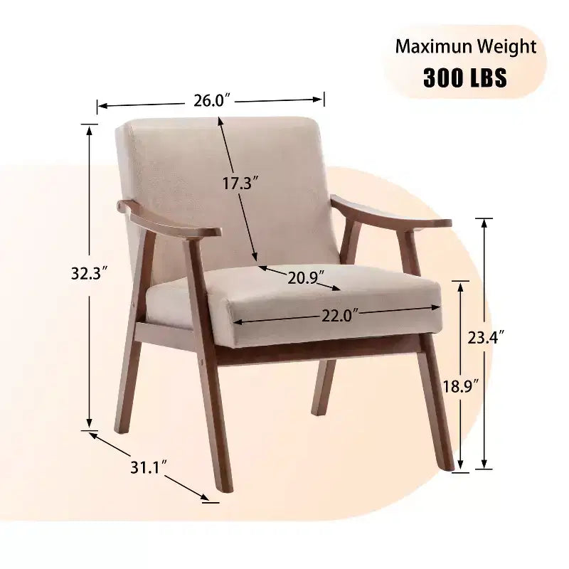 Fauteuil d'appoint pour chambre, Chaise de style moderne du milieu du siècle, Structure en bois massif, Dossier extra-épais, Chaise à oreilles, Salle de lecture