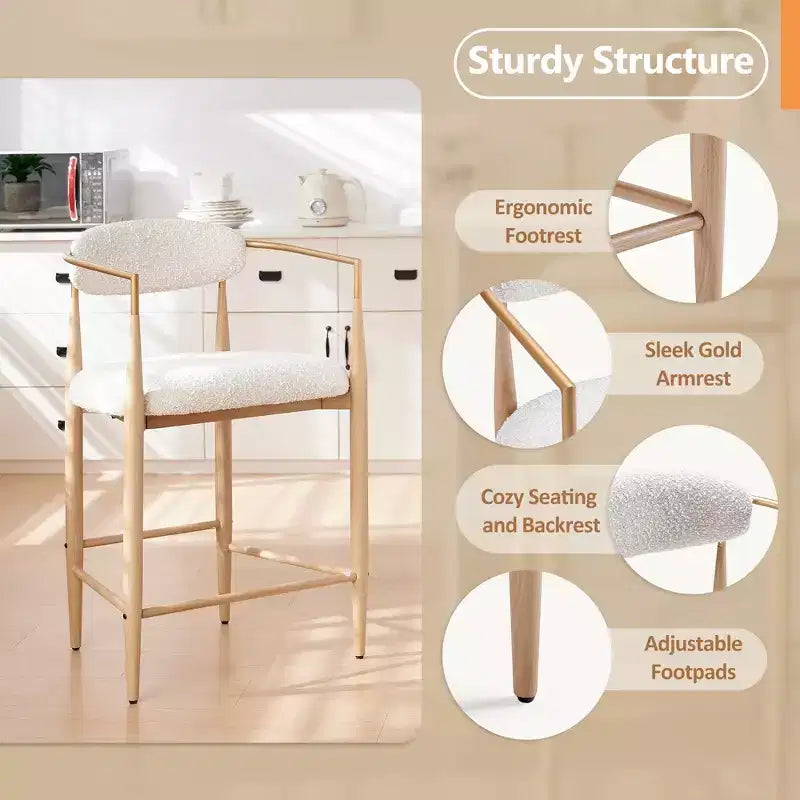 Tabourets de bar à manger Boucle, avec pieds en métal imitation bois pour cuisine, salon, restaurant, café