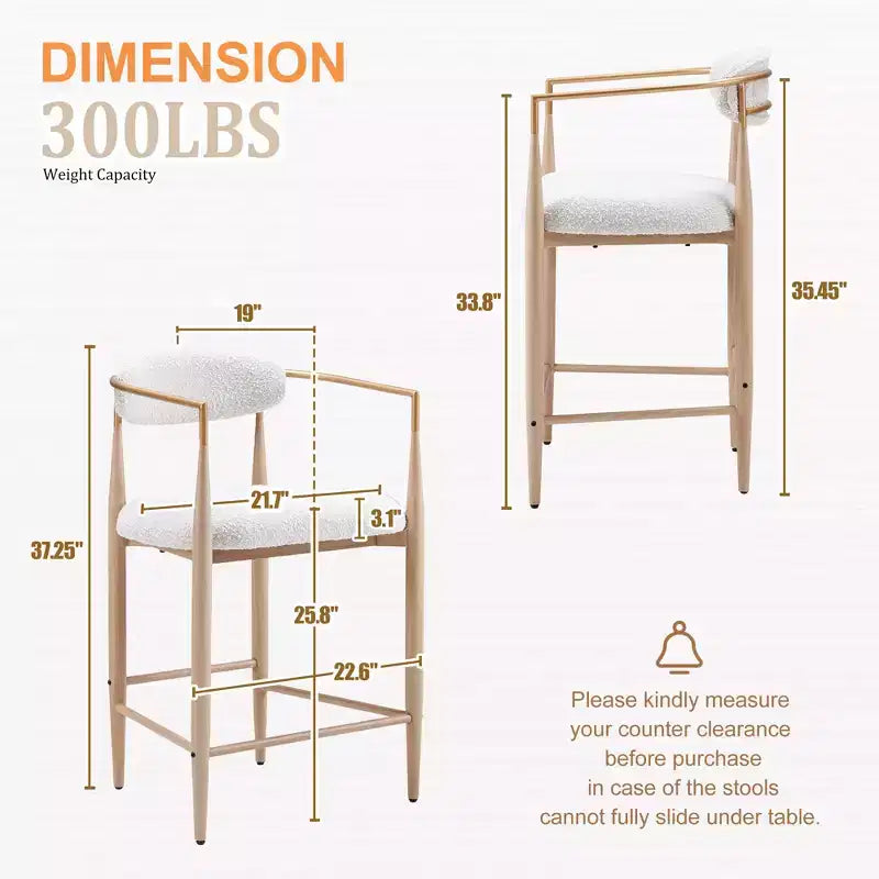 Tabourets de bar à manger Boucle, avec pieds en métal imitation bois pour cuisine, salon, restaurant, café