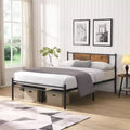 Okak King Size Bed Frame with Headboard, Modern Platform Bed with Wood Panel Decoration for Bedroom, Black