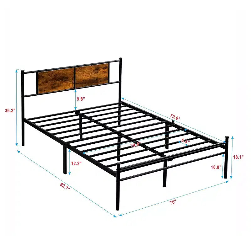 Cadre de lit King Size avec tête de lit, lit plateforme moderne avec décoration en panneaux de bois pour chambre à coucher, noir