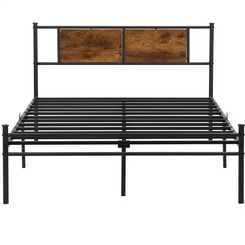 Cadre de lit King Size avec tête de lit, lit plateforme moderne avec décoration en panneaux de bois pour chambre à coucher, noir
