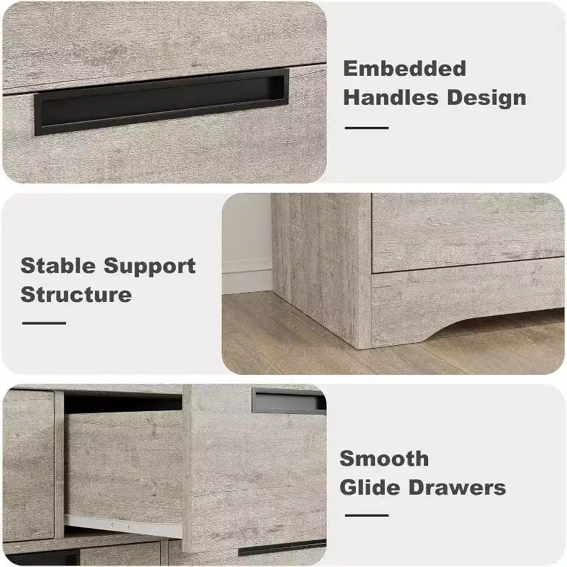 Commode à 7 tiroirs pour chambre à coucher, commode grise moderne avec poignées encastrées, organisateur de rangement en bois pour salon, chambre d'enfant, couloir ou entrée