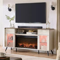 SinCiDo 70 Fireplace TV Stand, for 80 TV, w/ 36 Electric Fireplace, Remote Control, 3D Types of Flames & LED Lights, Slatted Sliding Doors,Drawers