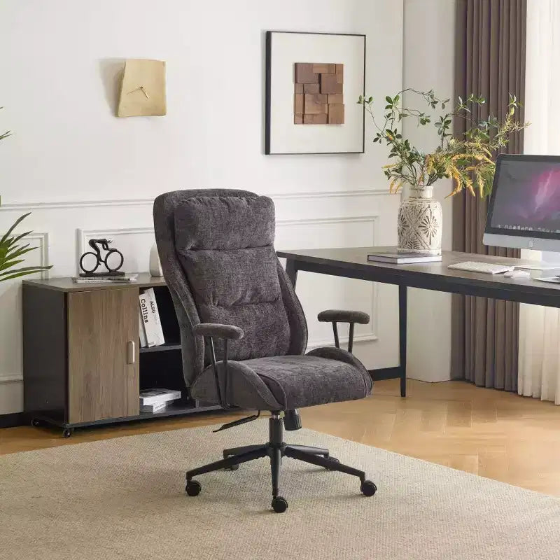 Fauteuil pivotant de loisirs d'intérieur réglable à dossier haut en PU noir