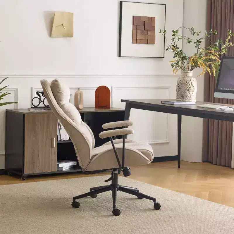 Fauteuil pivotant de loisirs d'intérieur réglable à dossier haut en PU noir