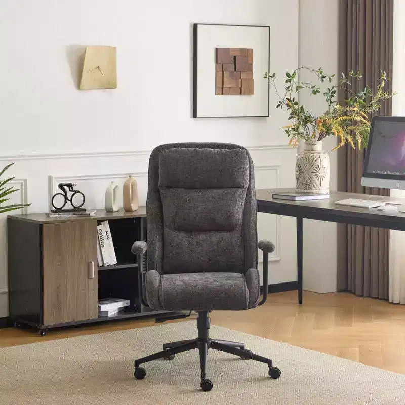 Fauteuil pivotant de loisirs d'intérieur réglable à dossier haut en PU noir