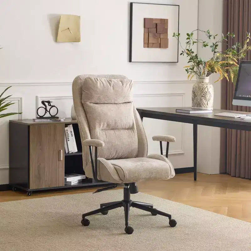 Fauteuil pivotant de loisirs d'intérieur réglable à dossier haut en PU noir