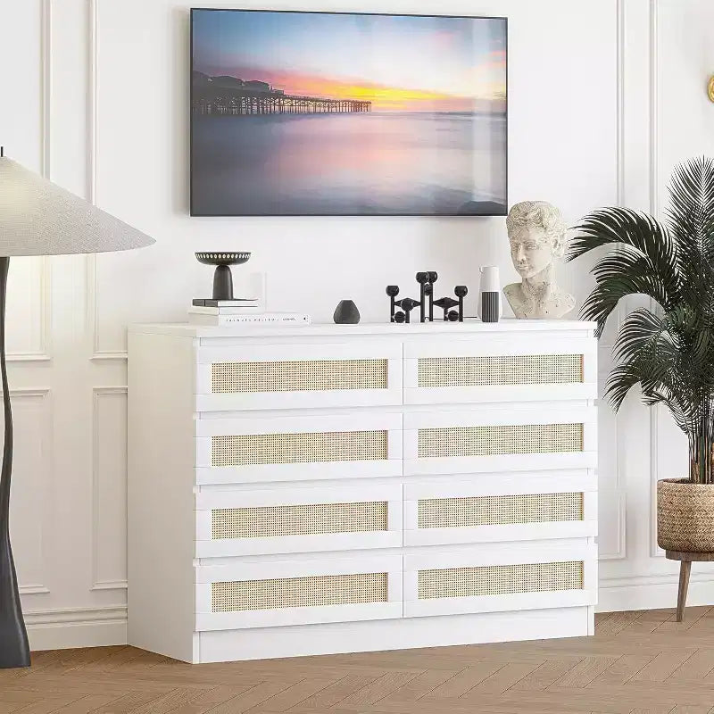 Armoires de rangement décoratives en rotin, commode pour chambre à coucher, commode à 8 tiroirs pour placard