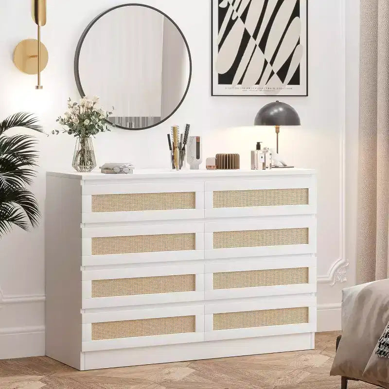 Armoires de rangement décoratives en rotin, commode pour chambre à coucher, commode à 8 tiroirs pour placard