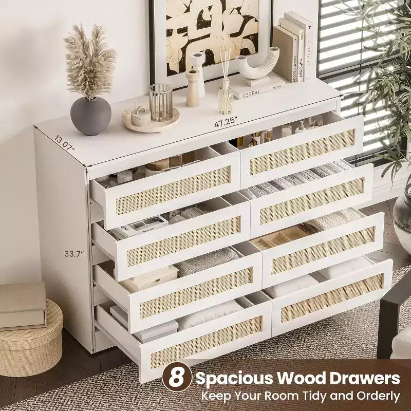 Armoires de rangement décoratives en rotin, commode pour chambre à coucher, commode à 8 tiroirs pour placard