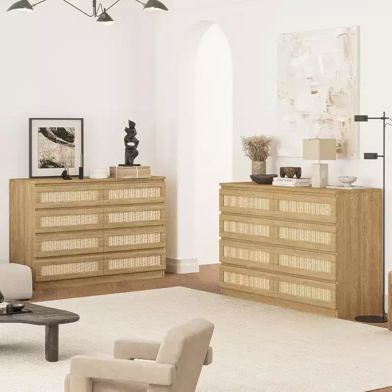 Armoires de rangement décoratives en rotin, commode pour chambre à coucher, commode à 8 tiroirs pour placard